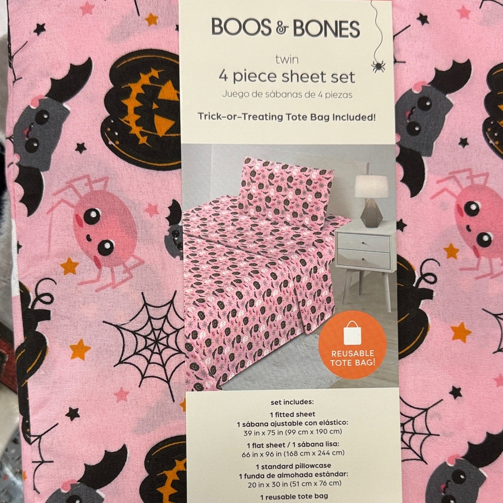 Pink Halloween 4 Piece Twin Sheet Set